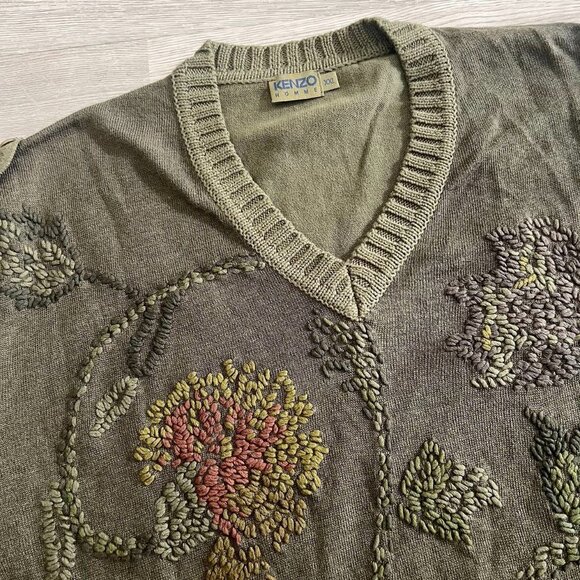 NWOT Kenzo men's Embroidered linen blend sweater Size XXL Green - Picture 6 of 14